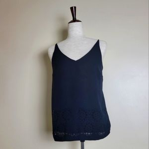Banana Republic Black Tank Top Eyelet Lace Hem Cami SZ S FREE jewelry Minimalist